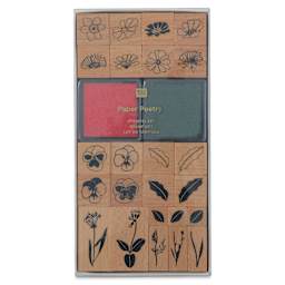 Rico Design Paper Poetry Stamp Set - Set of 24, Flowers with Two Ink Pads front of packaging