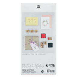 Rico Design Paper Poetry Stamp Set - Set of 24, Flowers with Two Ink Pads back of packaging