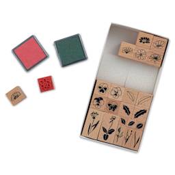 Rico Design Paper Poetry Stamp Set - Set of 24, Flowers with Two Ink Pads