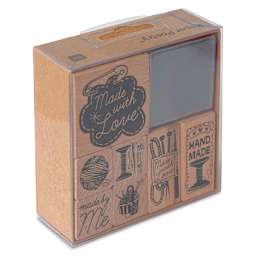 Rico Design Paper Poetry Stamp Set - Set of 7, Handmade with Love front of packaging, angled view