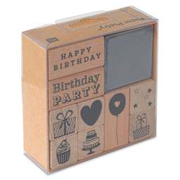 Rico Design Paper Poetry Stamp Set - Set of 10, Birthday front of packaging, angled view