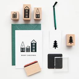 Rico Design Paper Poetry Stamp Set - Set of 9, Holiday Houses contents with card artwork