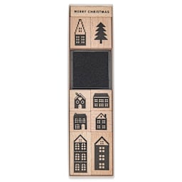 Rico Design Paper Poetry Stamp Set - Set of 9, Holiday Houses front of packaging