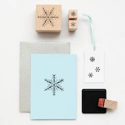 Rico Design Paper Poetry Stamp Set - Set of 12, Snowflakes contents and card artwork