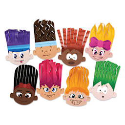 Roylco Scissor Skills Hair Style Paper Faces - Set of 32, 5-1/2" x 8-3/4" - finished examples, one of each face