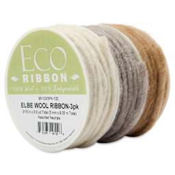 Morex Elbe Wool Ribbon - Neutrals, Pkg of 3, at an angle