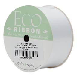 Morex Recycled Double Faced Satin Ribbon - White, 1-1/2" x 10 yd, at an angle