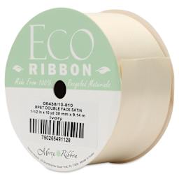 Morex Recycled Double Faced Satin Ribbon - Ivory, 1-1/2" x 10 yd, at an angle