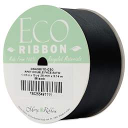 Morex Recycled Double Faced Satin Ribbon - Black, 1-1/2" x 10 yd, at an angle