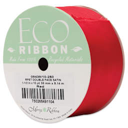 Morex Recycled Double Faced Satin Ribbon - Red, 1-1/2" x 10 yd, at an angle