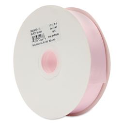 Morex Recycled Double Faced Satin Ribbon - Powder Pink, 1-1/2" x 100 yd, at an angle