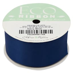 Morex Recycled Double Faced Satin Ribbon - Navy, 1-1/2" x 10 yd, flat
