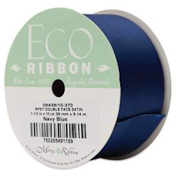 Morex Recycled Double Faced Satin Ribbon - Navy, 1-1/2" x 10 yd, at an angle