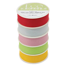 Morex New Life Twill Ribbon - Bright, 1" x 3.25 yd, Pkg of 5, stacked
