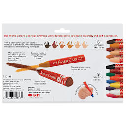 Faber-Castell Jumbo Beeswax Crayons - World Colors, Set of 15 (back of package)
