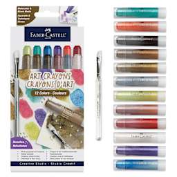 Faber Castell Art Crayons - Set of 12, Metallic Colors, packaging and contents