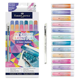 Faber Castell Art Crayons - Set of 12, Iridescent 2 Colors, packaging and contents
