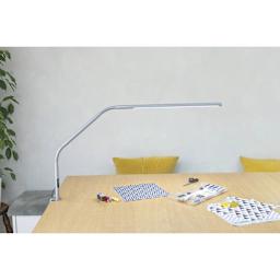 Daylight Slimline 4 LED Table Lamp - Ice Grey - clamped to table