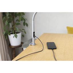 Daylight Slimline 4 LED Table Lamp - Ice Grey - close-up of device charging capability