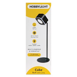 Hobbylight Cube 5-in-1 LED Table Lamp - Black, front of the packaging