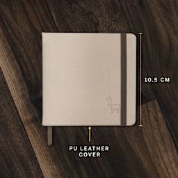 10.5 cm x 10.5 cm. PU leather cover.