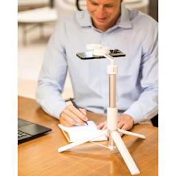 KraftGeek MagStand Magnetic Phone Tripod - White, set up on a desk