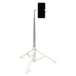 KraftGeek JustTap Tripod - White with phone attached, phone not included