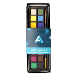 Art Alternatives Watercolor Art Tin Half Pan Set of 18 and Brush