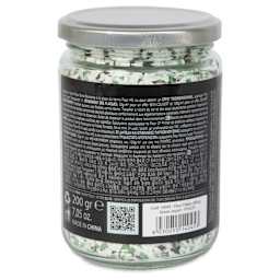 Fleur Terrazzo Effect Flakes - Green Jasper, 200 g side of jar