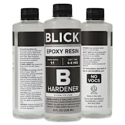 Front, back, and side of Blick Epoxy part B 16 oz bottle.