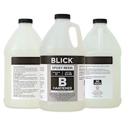 Front, back, and side of the Blick Epoxy Resin Kit - 128 oz bottle