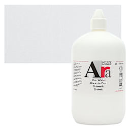 Ara Artists’ Acrylic Paint - Zinc White, 1000 ml bottle and swatch