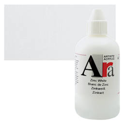 Ara Artists’ Acrylic Paint - Zinc White, 250 ml bottle and swatch