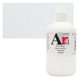 Ara Artists’ Acrylic Paint - Zinc White, 500 ml bottle and swatch