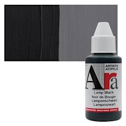 Ara Artists’ Acrylic Paint - Lamp Black, 100 ml bottle and swatch
