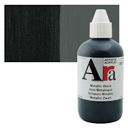 Ara Artists’ Acrylic Paint - Metallic Black, 250 ml bottle and swatch