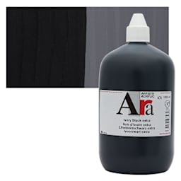 Ara Artists’ Acrylic Paint - Ivory Black Extra, 1000 ml bottle and swatch