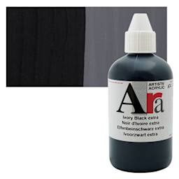 Ara Artists’ Acrylic Paint - Ivory Black Extra, 250 ml bottle and swatch