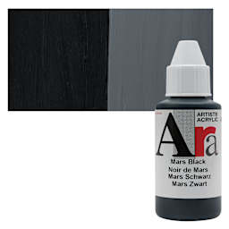 Ara Artists’ Acrylic Paint - Mars Black, 100 ml bottle and swatch