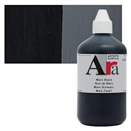 Ara Artists’ Acrylic Paint - Mars Black, 500 ml bottle and swatch