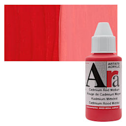 Ara Artists’ Acrylic Paint - Cadmium Red Medium, 100 ml bottle and swatch