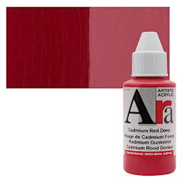 Ara Artists’ Acrylic Paint - Cadmium Red Deep, 100 ml bottle and swatch