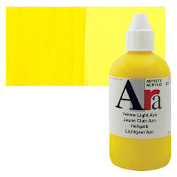 Ara Artists’ Acrylic Paint - Yellow Light Azo, 250 ml bottle and swatch