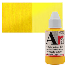 Ara Artists’ Acrylic Paint - Metallic Yellow Gold, 100 ml bottle and swatch