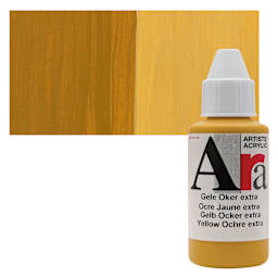 Ara Artists’ Acrylic Paint - Yellow Ochre Extra, 100 ml bottle and swatch