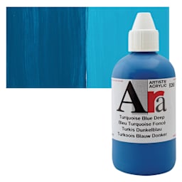 Ara Artists’ Acrylic Paint - Turquoise Blue Deep, 250 ml bottle and swatch