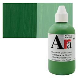Ara Artists’ Acrylic Paint - Chromium Oxide Green, 250 ml bottle and swatch
