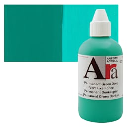 Ara Artists’ Acrylic Paint - Permanent Green Deep, 250 ml bottle and swatch
