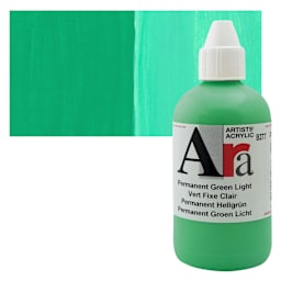 Ara Artists’ Acrylic Paint - Permanent Green Light, 250 ml bottle and swatch