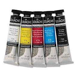 Sennelier Extra Fine Gouache and Sets - Set of 5, Primary Colors, 21 ml Tubes, contents